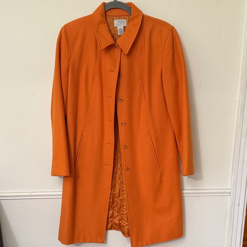 Ann Taylor LOFT Wool Blend Orange Coat Quilted Lined Button Front Jacket Size 4